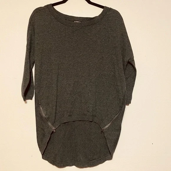 Express Dark Gray Zip-Hem Women's Sweater - Picture 2 of 6